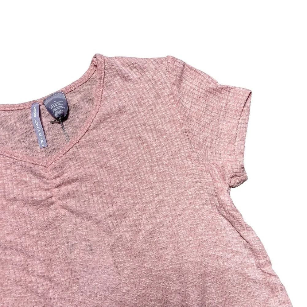 Good Luck Girl Vintage Pink Cinched Waterfall Tee L